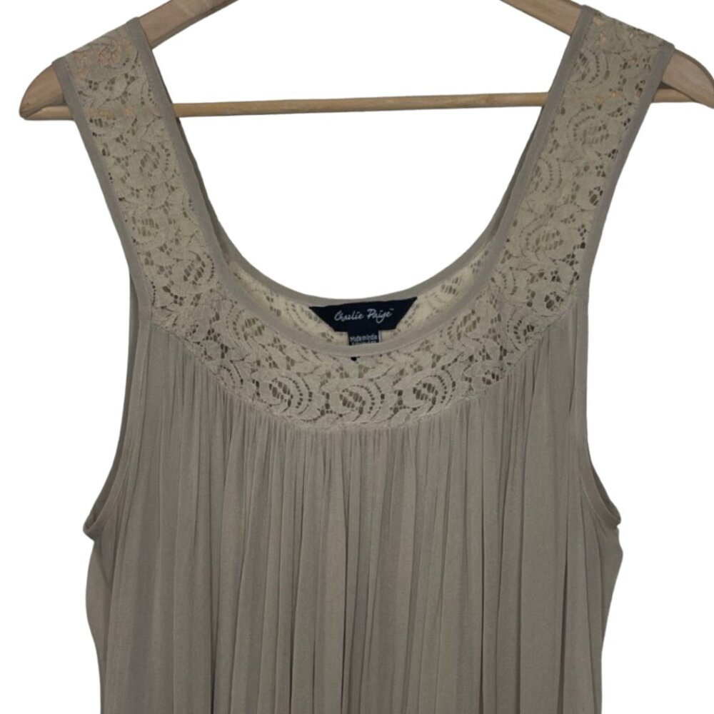 CHARLIE PAIGE | Womens Neutral Nude Pleated Chiffon Mini Dress | Size L/XL - Picture 2 of 11